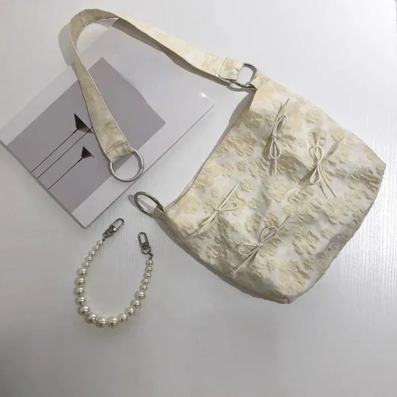 TAVIMART  -  Luxury Design Fairy Jacquard Bow Handbags Sweet Fashion Pearl Chain Underarm Bag Elegant Y2k Aesthetic Shoulder Bags Women Chic