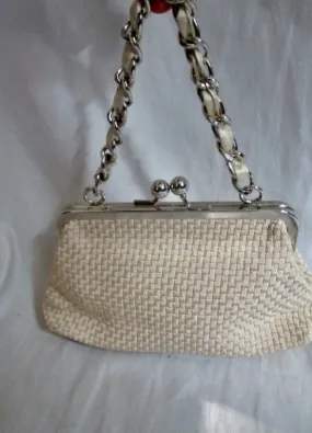 THE SAK Knit Woven Vegan Clutch Purse Evening Bag ECRU WHITE CREME