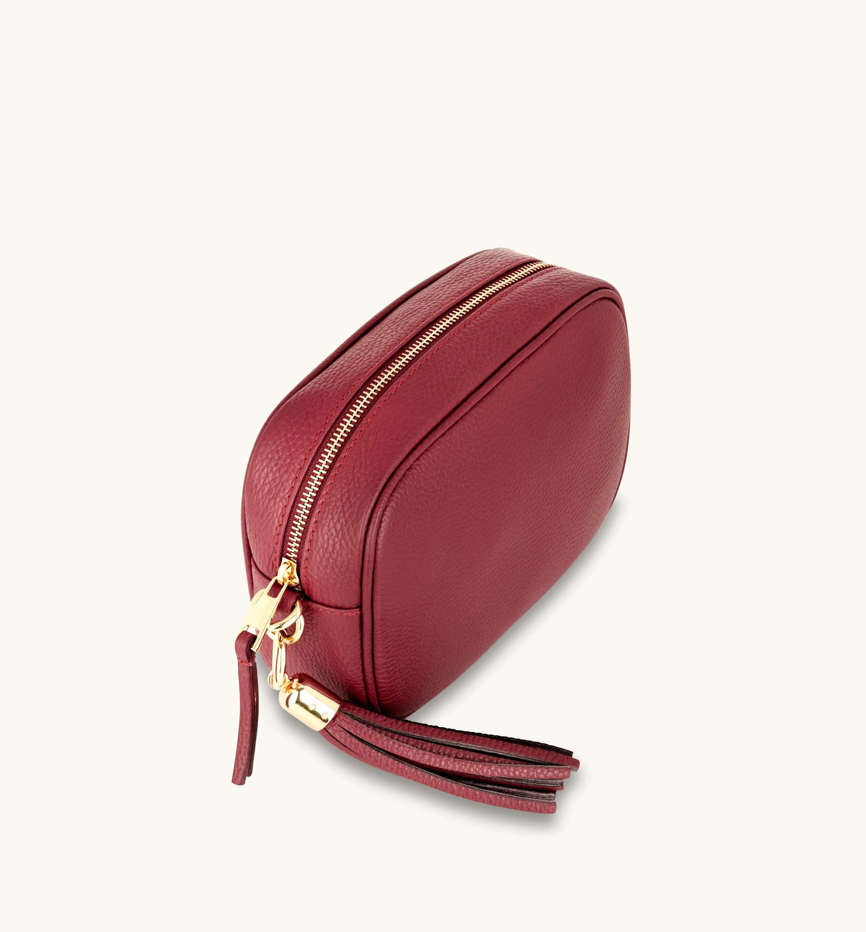 The Tassel Cherry Red Leather Crossbody Bag With Gold Chain Strap