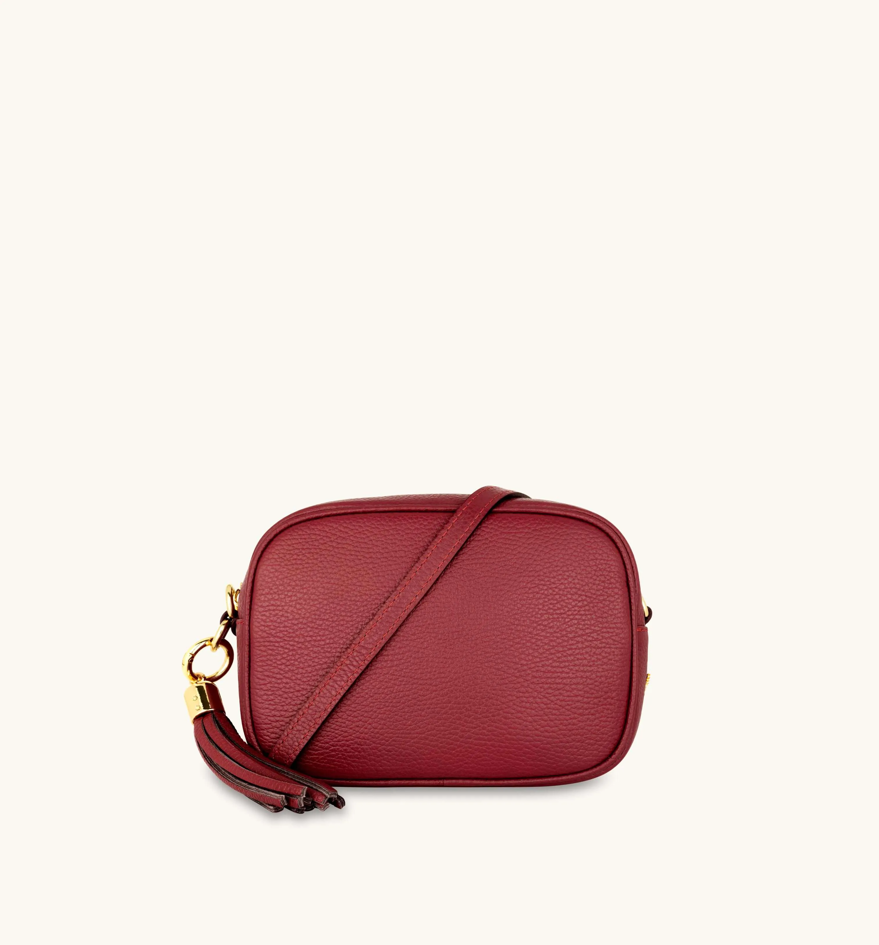 The Tassel Cherry Red Leather Crossbody Bag With Gold Chain Strap