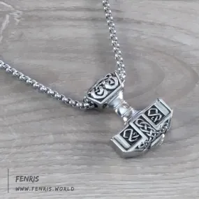 Thor's Hammer Necklace Silver Knot Work Norse Viking Style