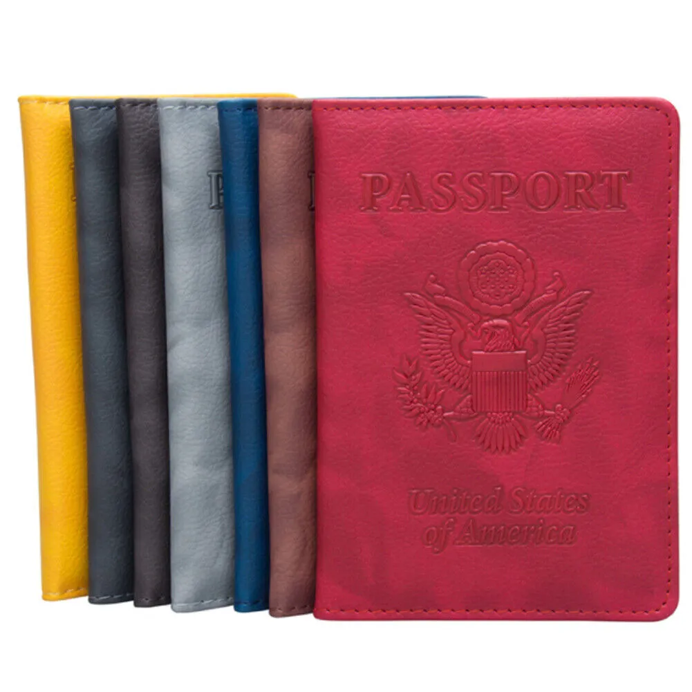 US 1-2 Pc Passport Holder Vaccination Certificate Faux Leather Wallet Cover Slim