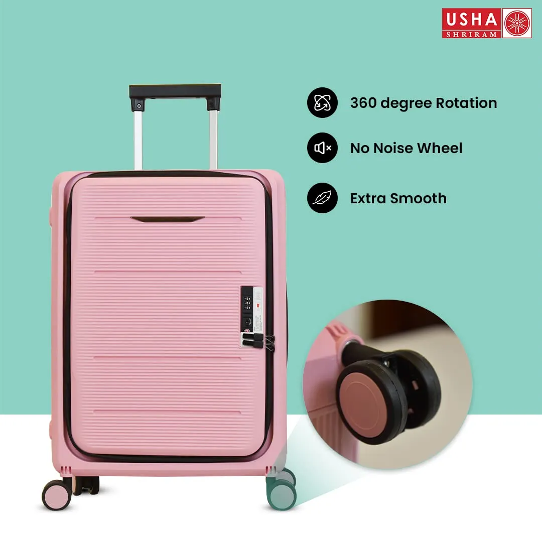 USHA SHRIRAM Cabin Bag (20 Inch - 55Cm) Collapsible Luggage Bag Polypropylene Shell Rose Pink Suitcase For Travel 360 Degree Spinner Wheel Foldable Trolley Bag For Travel