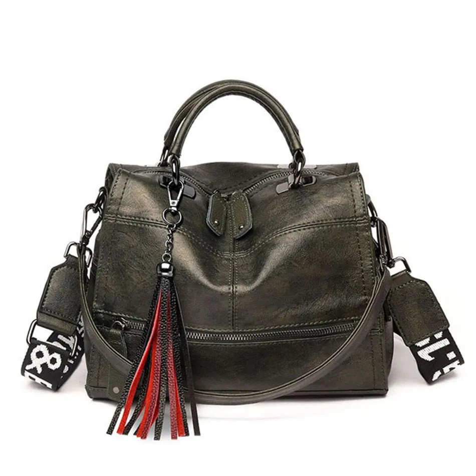 VANDERWAH Leather Messenger Style with Tassels Luxury Shoulder Bag