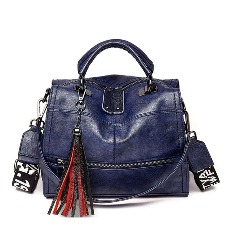 VANDERWAH Leather Messenger Style with Tassels Luxury Shoulder Bag