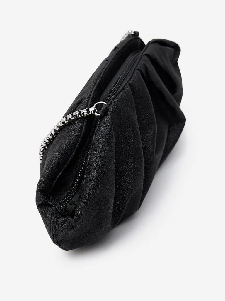 Westside Black Textured Pleated Sling Bag