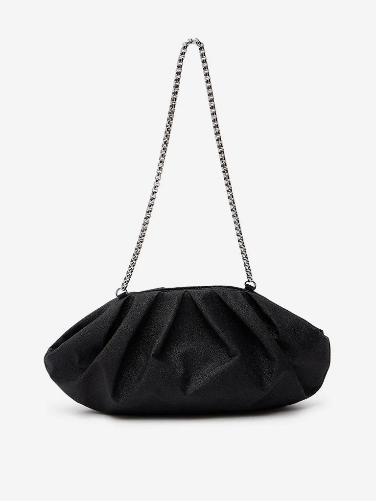 Westside Black Textured Pleated Sling Bag