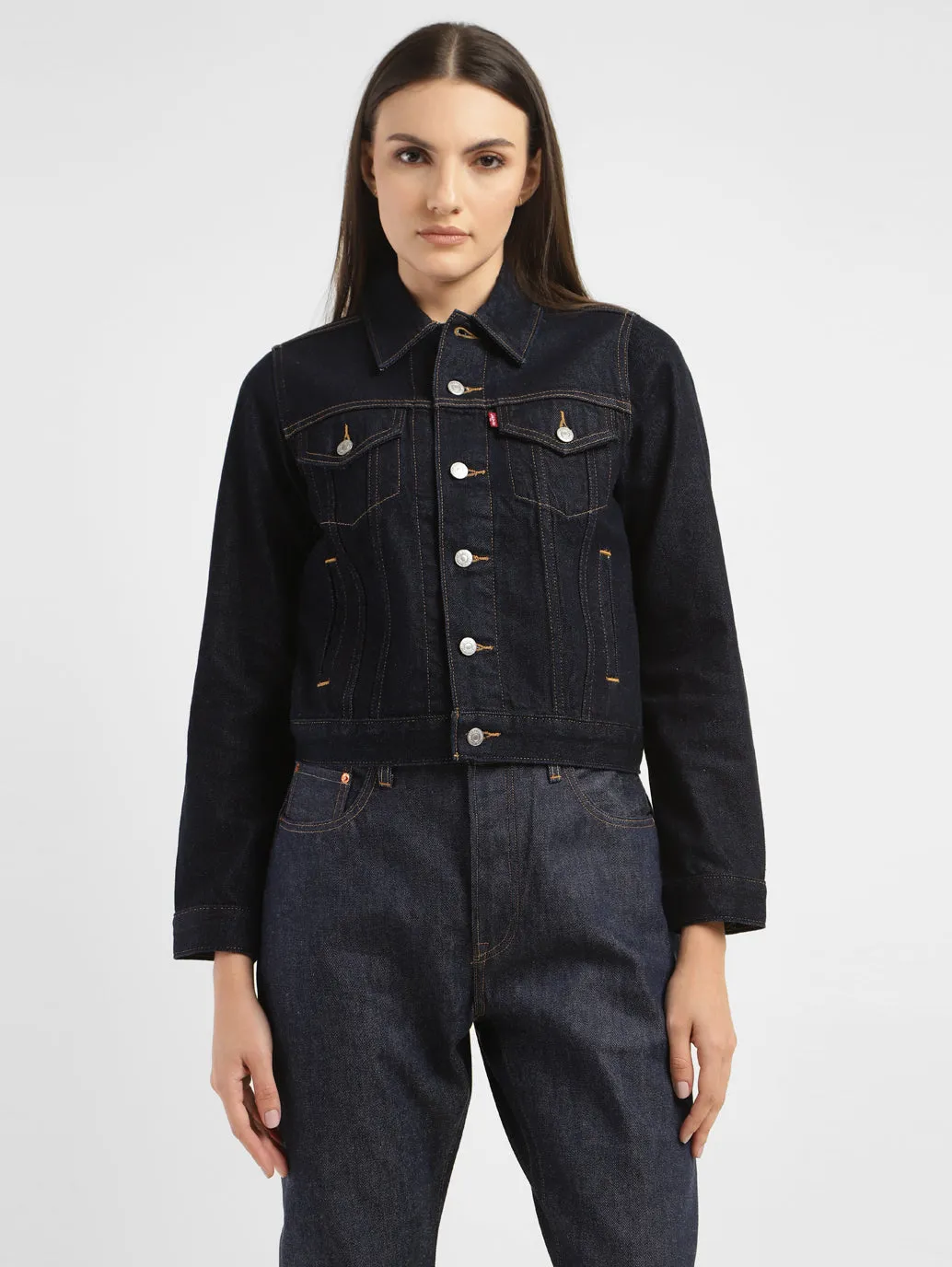 Women's Solid Spread Collar Denim Jacket