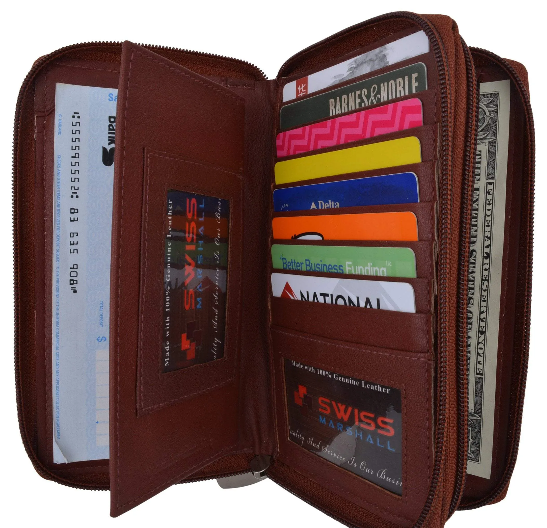 Womens Wallet Genuine Leather Double Zip Around Phone Clutch Large Travel Purse Ladies Wallet