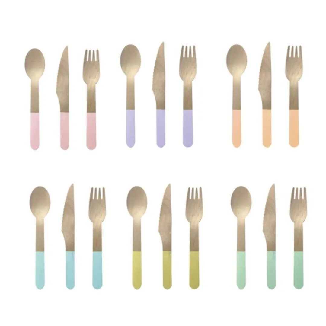 Wooden Cutlery Set of 30 - Pastel Peach