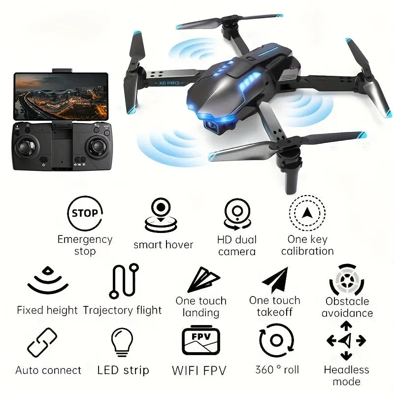 XKRC X6 Foldable Drone with Camera, Obstacle Avoidance, Gravity Mode, and More - Includes Carrying Bag