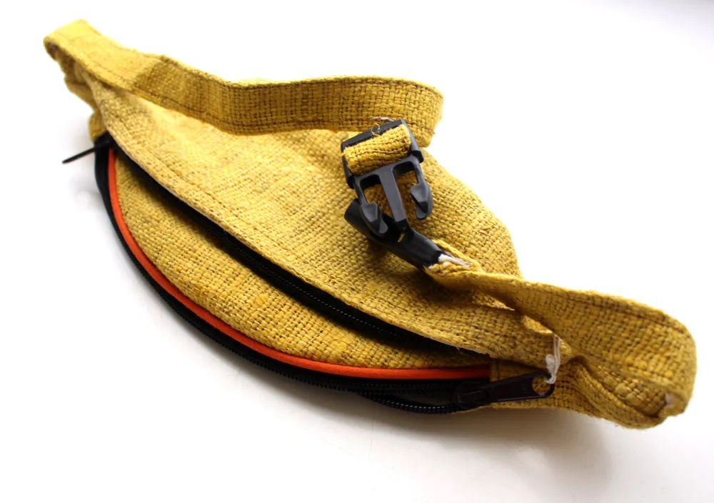 Yellow Hemp Fanny Pack, Hemp Waist Utility Belt, Hemp money bag