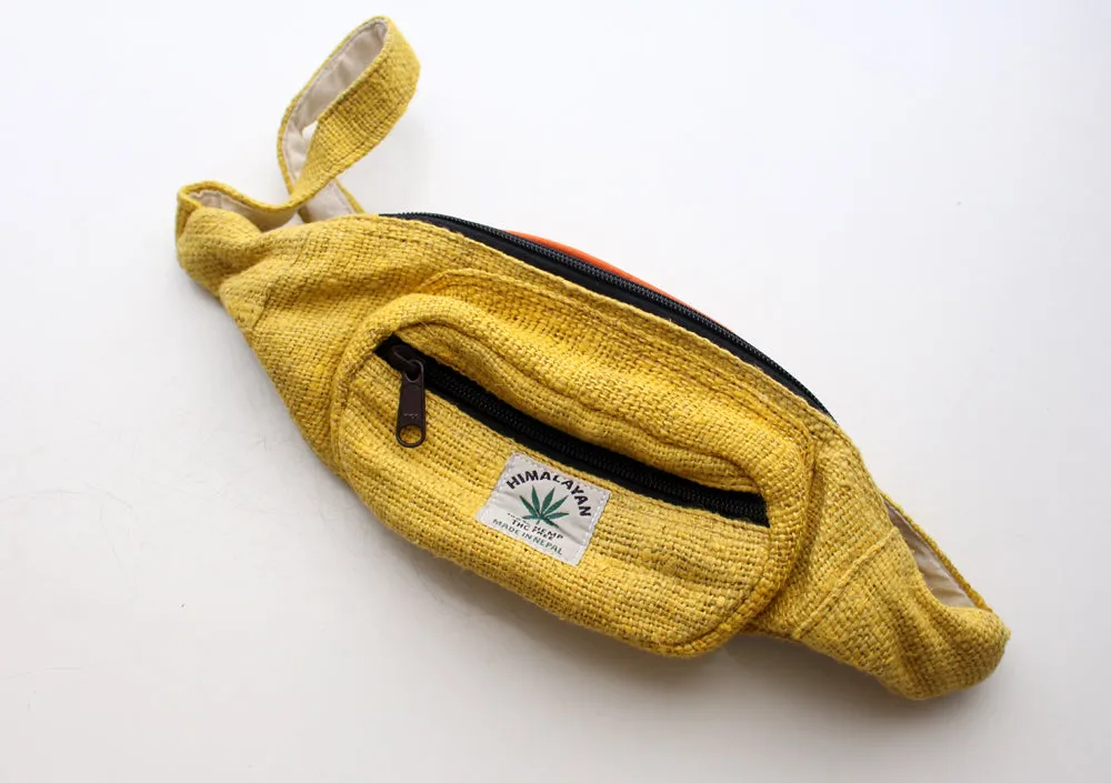 Yellow Hemp Fanny Pack, Hemp Waist Utility Belt, Hemp money bag